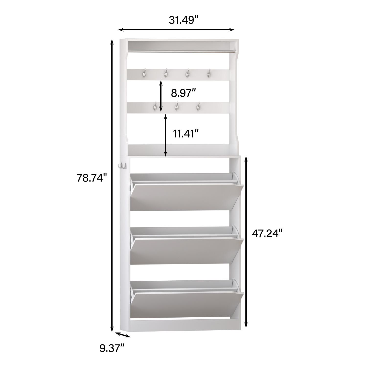 Home Decor Collection，Shoe Cabinet with 3 Flip Drawers & Coat Rack, Narrow Hidden Shoe Storage Cabinet, 2-in-1 Hall Tree Slim Freestanding Shoe Rack Organizer for Entryway, Hallway, and Living Room