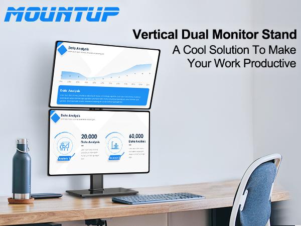 MOUNTUP for Max 35'' Vertical Dual Monitor Stand  Monitors MU1006