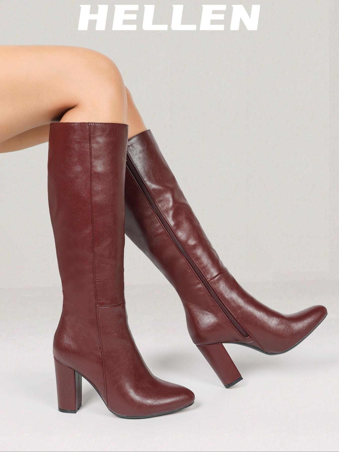 Women's Solid Color Knee High Heel, Elegant Pointed Toe for Fall & Winter, Pointy Toe Boots, Women's Shoes