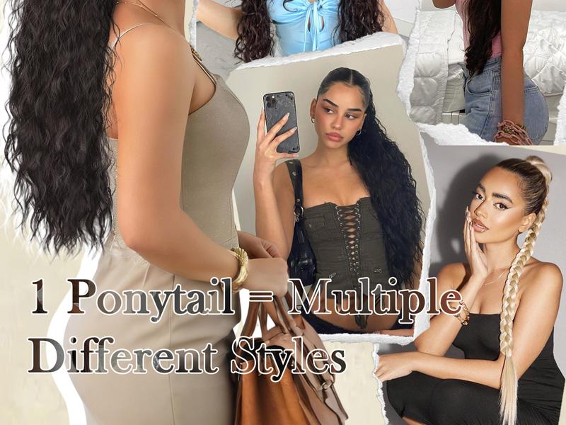 ORSUNCER Hair Extension Claw Ponytail Long Wavy Ponytail Extension Black Brown 30 Inch Curly Clip Ponytail in Hair Extensions For Women Fluffy Natural Looking Synthetic Hairpiece for Daily Use Easy To Go