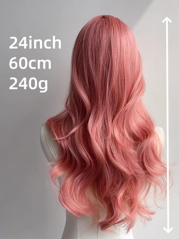 24 Inch Long Wavy Wig with Curtain Bangs, Stylish Face Framing Hairpiece, Natural Synthetic Heat Resistant Matte Fiber for All Occasions