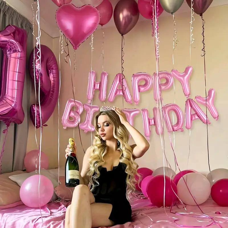 Pink Birthday Balloon Set, Includes 16-Inch Pink Decorations, Magenta Heart Shaped Balloons, and Metallic Pink Balloons, Suitable for Birthday Parties, Weddings, Bachelorette Showers Pink Birthday Balloon Set, Includes 16-Inch Pink Decorations, Magenta Heart Shaped Balloons, and Metallic Pink Balloons, Suitable for Birthday Parties, Weddings, Bachelorette Showers