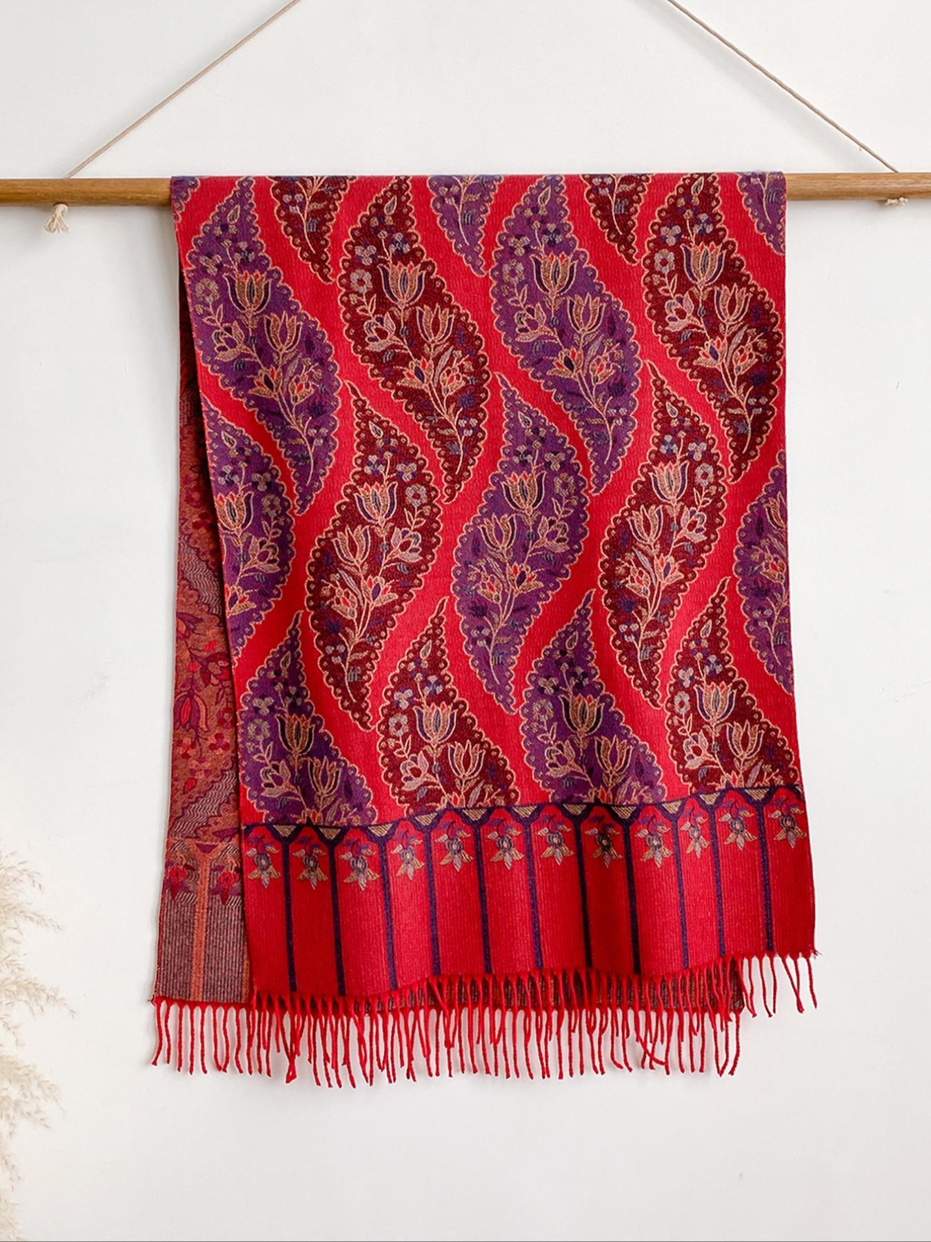 Cozy Ethnic Print Boho Style Scarf for Fall & Winter, Soft Woven Shawl for Men Women Daily Wear, Casual Fashion Accessory