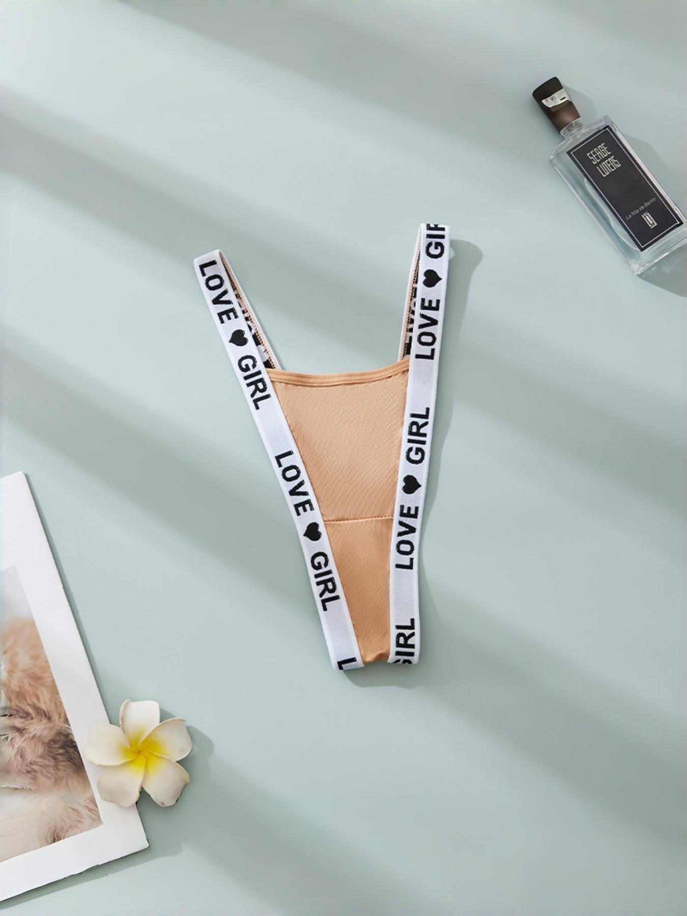 5-Pack Low Waist Sexy Thong Underwear for Women, Personalized Letter Simple T-Style, Comfortable Breathable Lingerie