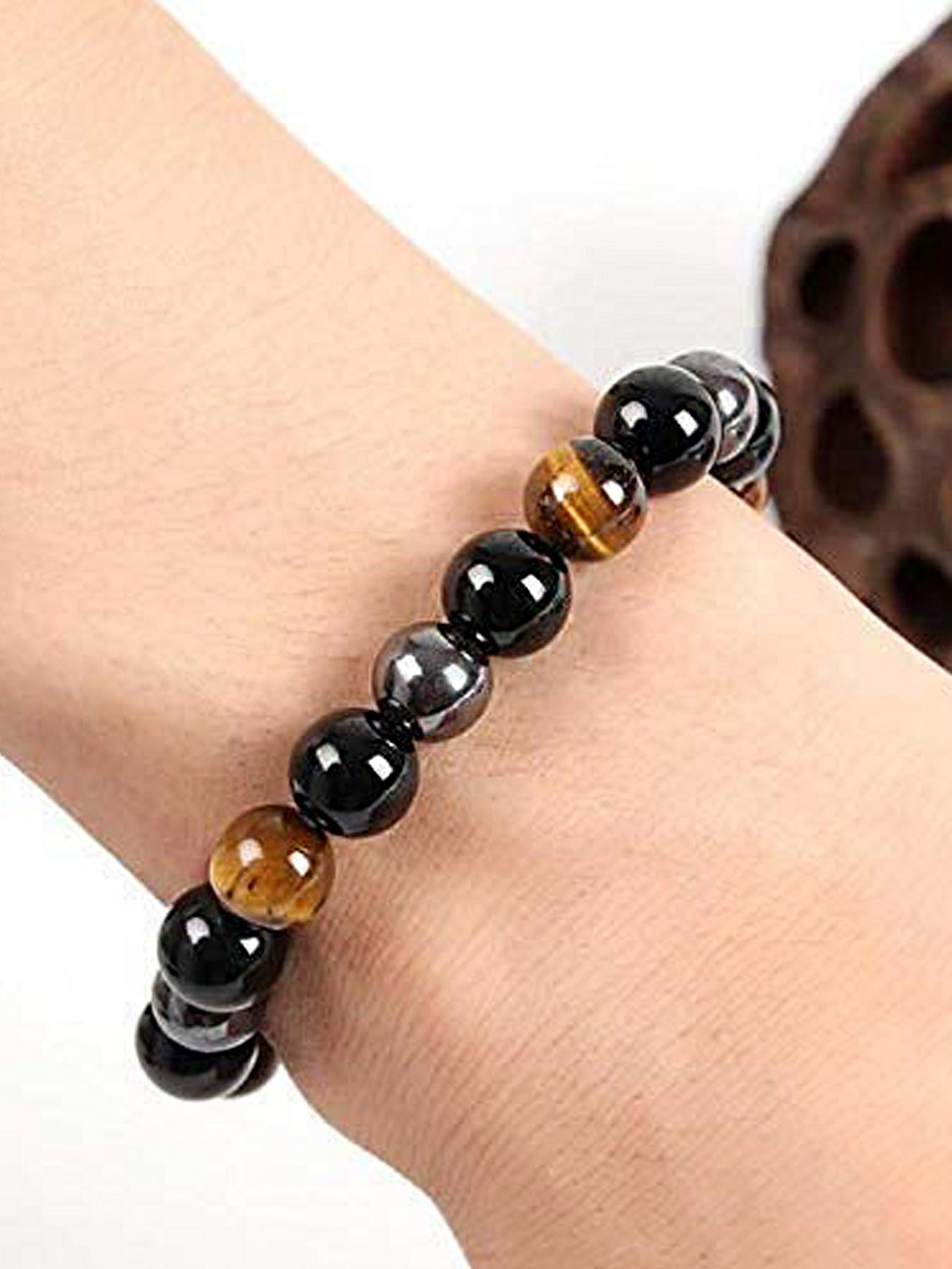 Triple Protection Bracelet, Unisex Gemstone Healing Crystal Bracelet, Fashionable Jewelry for Women & Men, Ideal Gift for Friends
