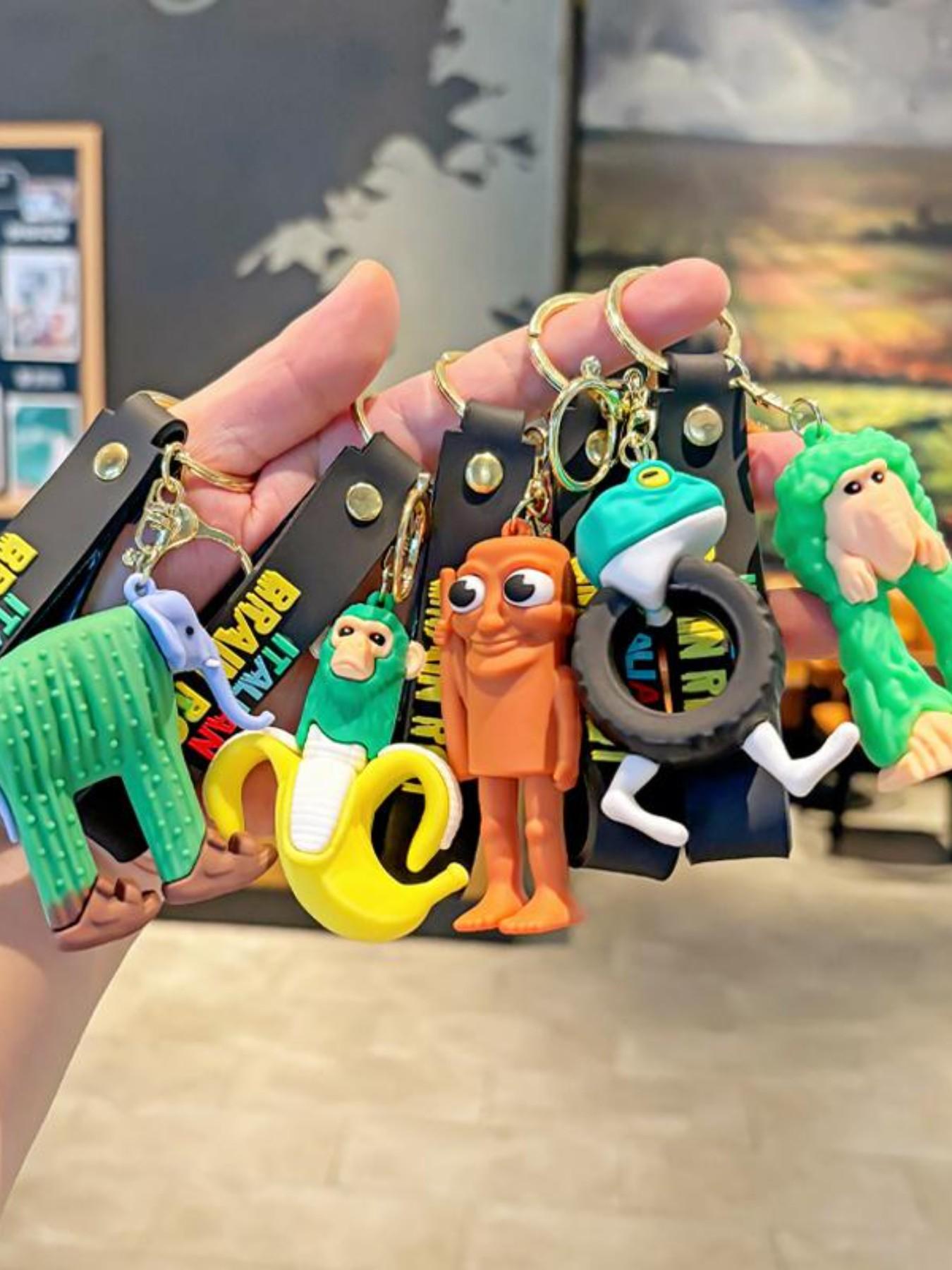 Cartoon Keychain Necklace, Creative Random Print Keychain, Cute All-Season Stress Relief Toy, Shark and Stick Figure Charm