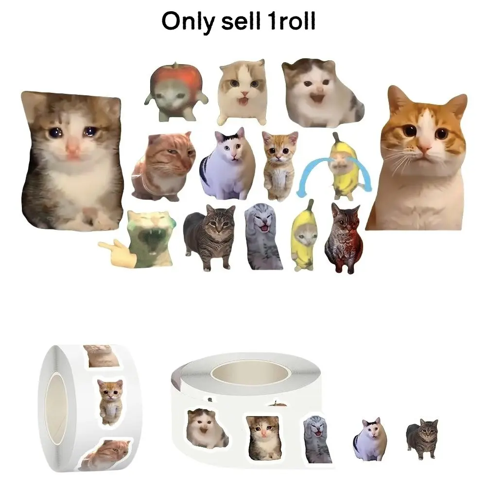 Cute Cat Stickers Roll, Funny Stickers, 500 Pieces, 14 Fun Designs, Perfect for Journaling & Phone Cases DIY, Ideal for Students & Office Use