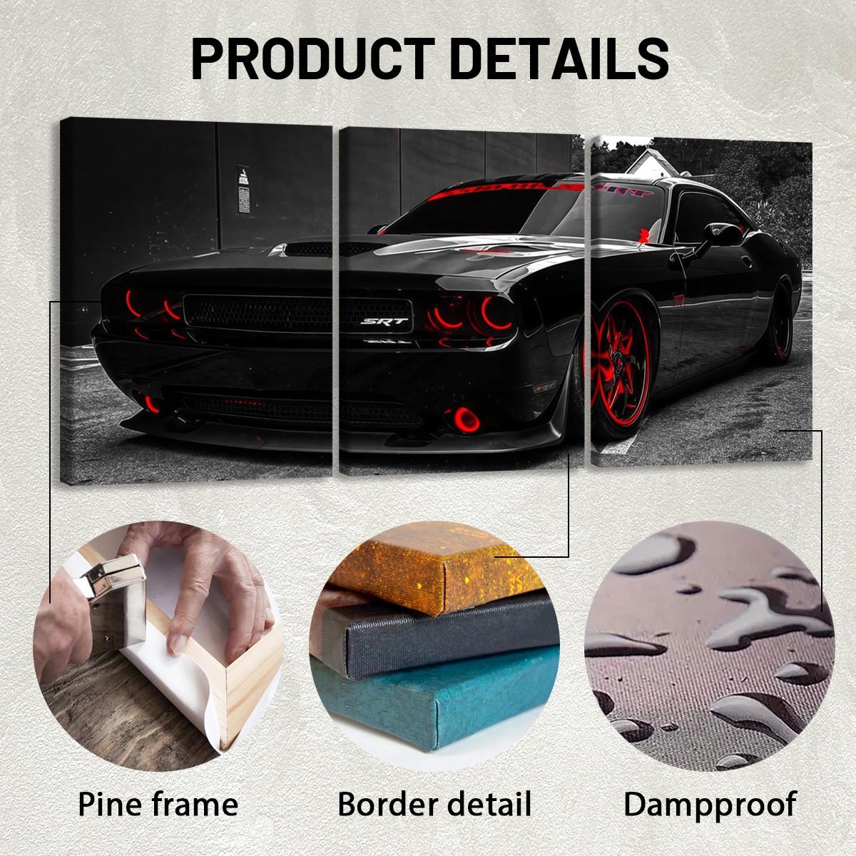 3-Piece Wood Framed Canvas Art Set, Modern Racing Car Decorative Wall Posters, High-Definition Waterproof Home Decoration