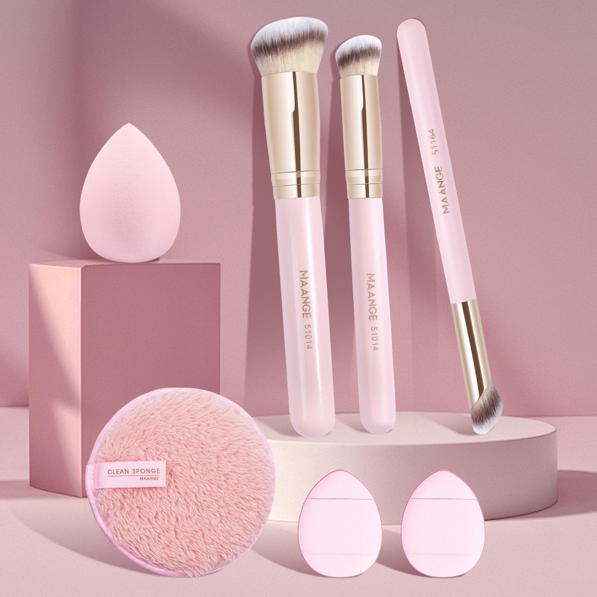 Makeup Tool Set, 7 Counts/set Makeup Brushes & Makeup Sponge & Powder Puff, Professional Makeup Tools for Women & Girls