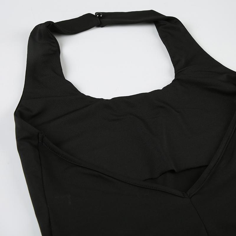 Women's Solid Color Halter Neck Capri Jumpsuit, Comfy Breathable Minimalist Sleeveless Skinny Slim Jumpsuit for Summer, Ladies Clothes for Daily Wear, Casual Fashion Jumpsuit, Basic Jumpsuit, Casual Comfy Overalls, Black, Casual Fitted Jumpsuit