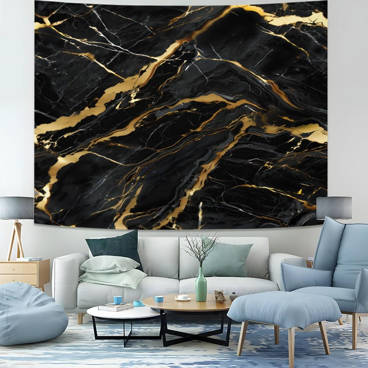 Marble Tapestry Wall Hanging, Gold Foil Vein Abstract Art Wall Tapestry, Luxury Modern Aesthetic Tapestry for Bedroom Living Room Dorm Home Decor