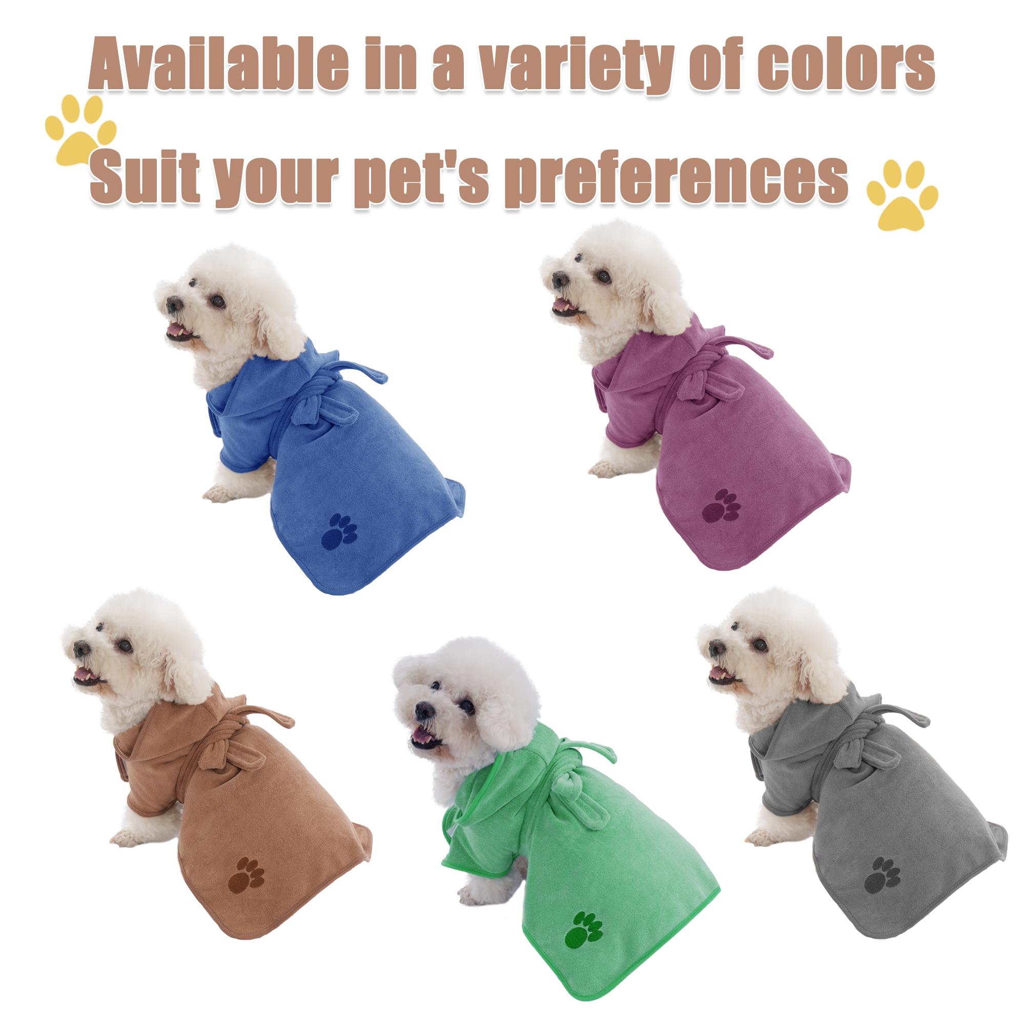 Pet Embroidered Paws Hat Bathrobe, Nylon 20% Polyester 80%, Velcro & Tie Design, Universal Absorbent Clothes for Small Medium Large Poodle Dogs Cats