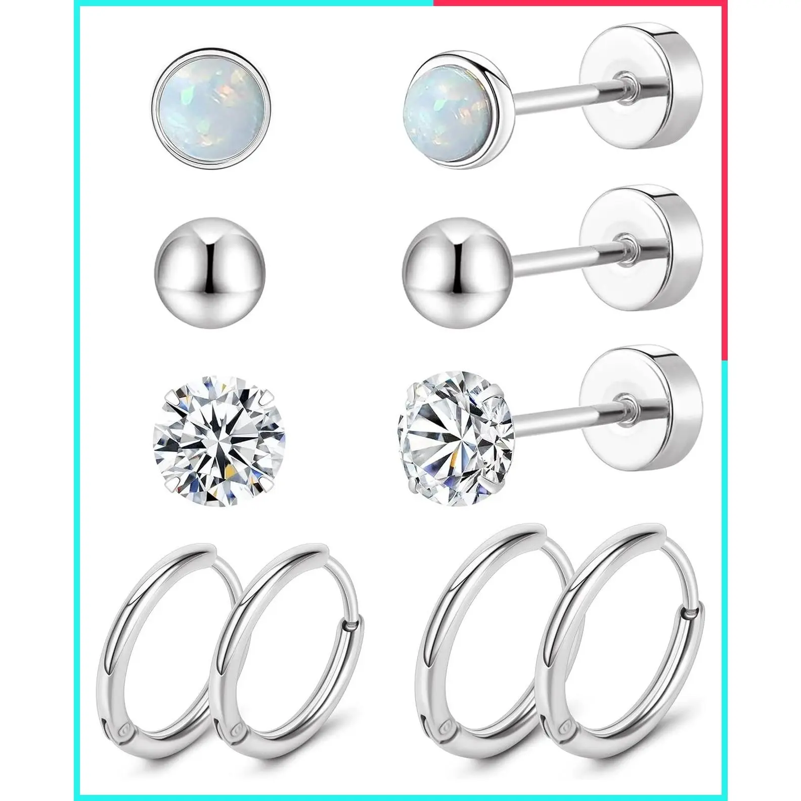 G23 Titanium Earrings Set – Hypoallergenic Flat Back Studs & Hoops, Nickel-Free Piercing Jewelry for Women – Cartilage & Sleep Earrings for Sensitive Skin
