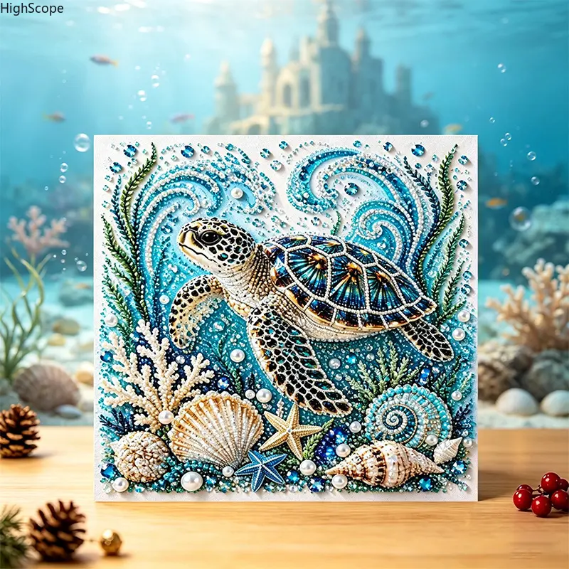Indoor Recreation Diamond Painting Kit, Summer Ocean Animal Pearl Art DIY Handmade Rhinestone Mosaic Craft Set, Aesthetic Underwater Life Gem Dots Wall Decor Gift for Teens