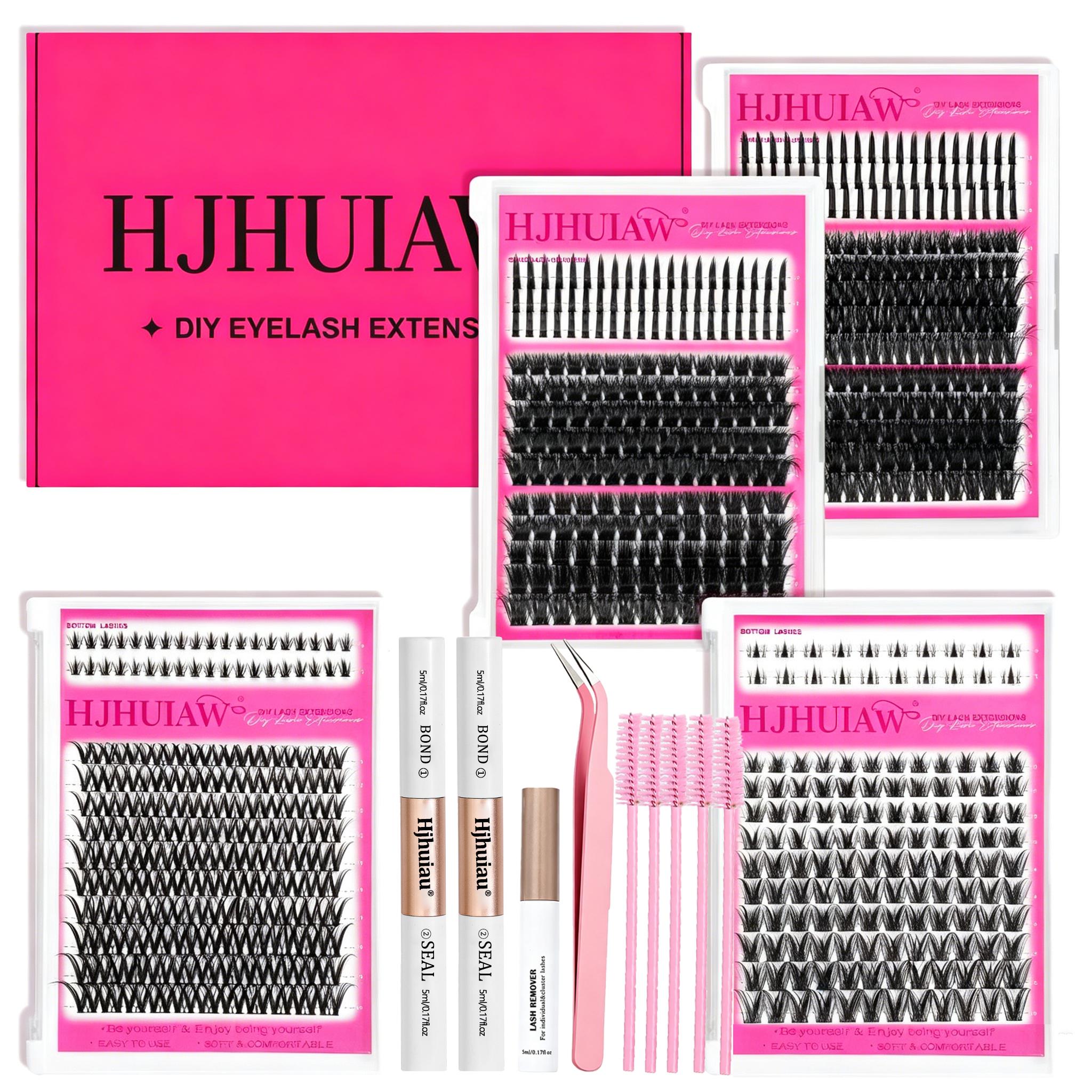 HJHUIAW 4 Styles Lash Clusters Kit 864Pcs Eyelash Clusters Lash Kit Volume Lashes Clusters D Curl DIY Individual False Eyelashes with 2 Bond&Seal Wispy Bulk Cluster Eyelash Extensions Kit De Pestañas