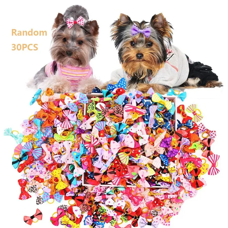 30pcs Puppy Hair Bows Cute Small Dog Mini Rubber Bands Doggie Bowknot Pet Grooming Accessories Puppy Bows for Small Dogs Girl