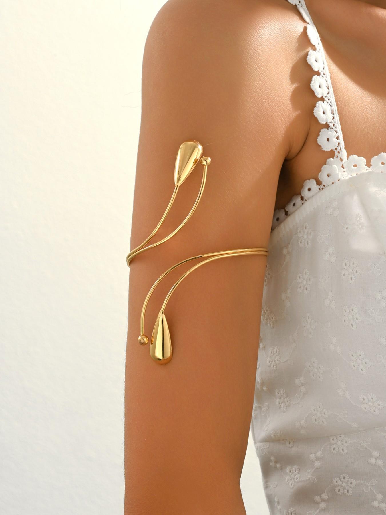 1 Pc Bohemian Vintage-Style Arm Cuff/Armband: Unique, Irregular Teardrop Open Design with Adjustable Fit. Suitable for Women—Perfect for Daily Wear, Vacations, Parties, Proms, Music Festivals, Banquets, and Weddings.