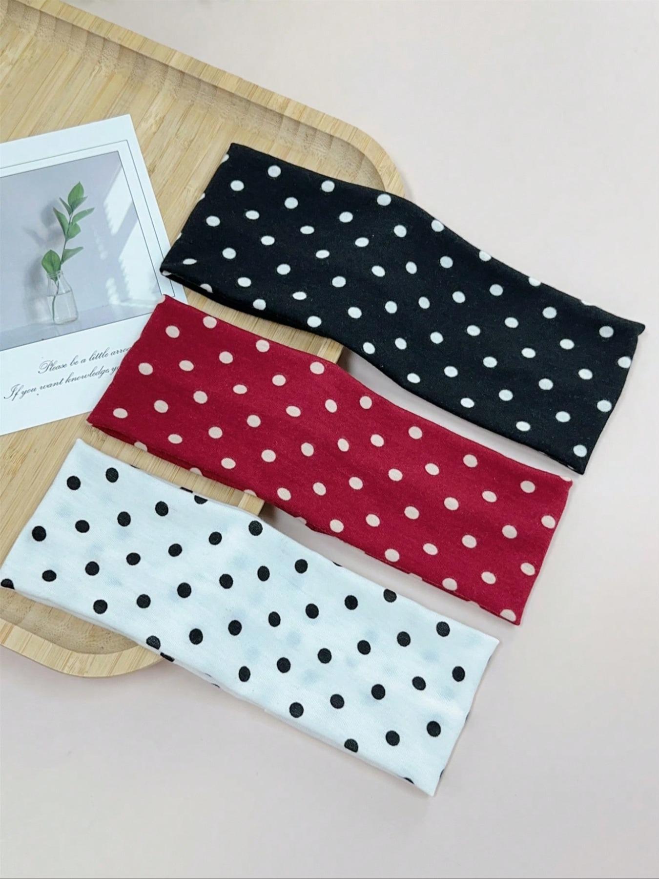 Women's Polka Dot Elastic Sports Headbands, Sweat-Absorbing Fabric Hair Bands for Yoga, Running, Fitness, Daily Wear, Boho Style