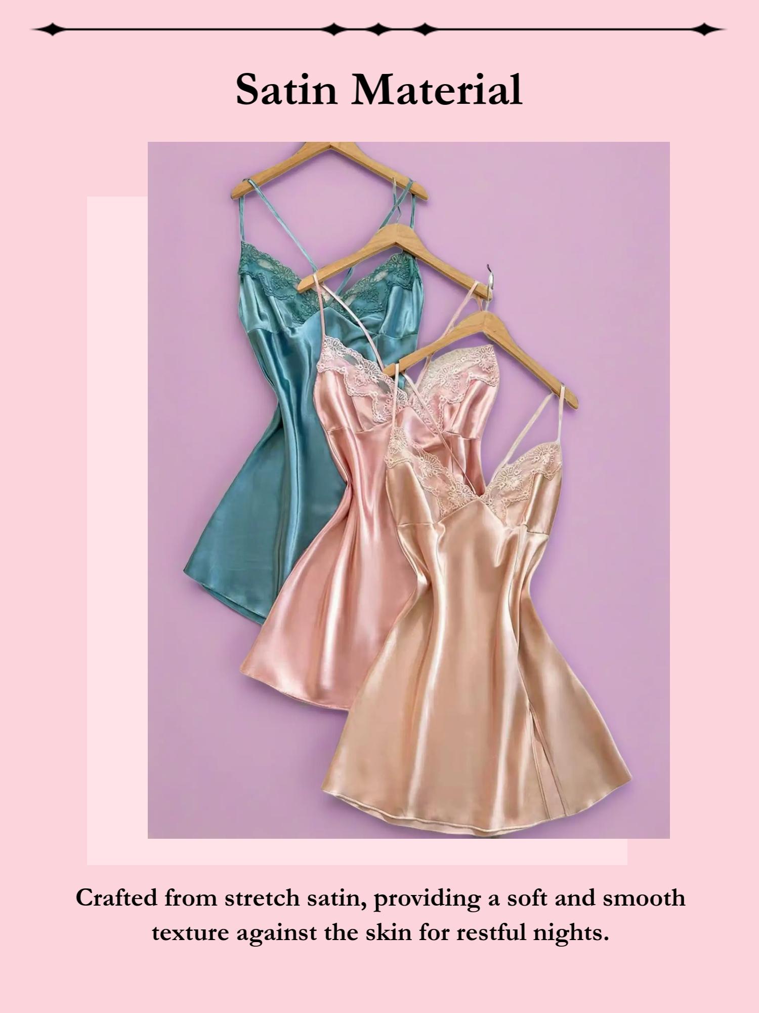 Women's Embroidered Lace Trim Sexy Sleeveless Sleepwear Set, Silky Tempting Three-Piece Nightgown, Comfortable Fashion Sleeping Clothes