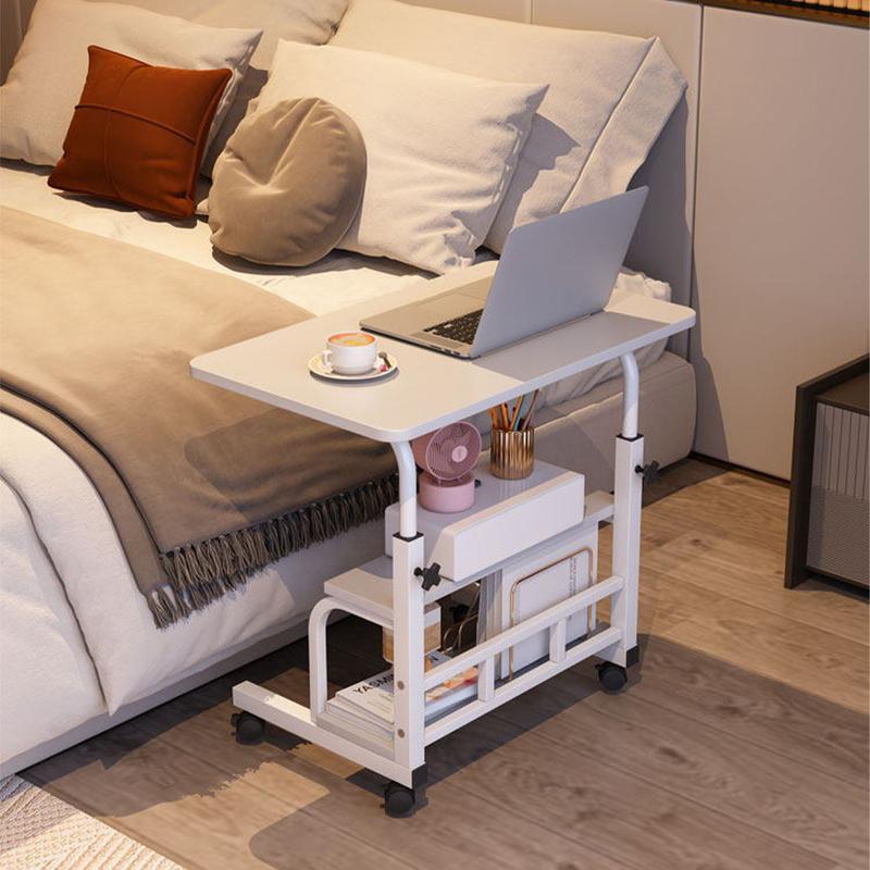 80x40cm Portable Rolling Desk on Wheels Adjustable Height Mobile Computer Desk for Small Space Small Standing Desk with Storage Shelves for Home Office Study