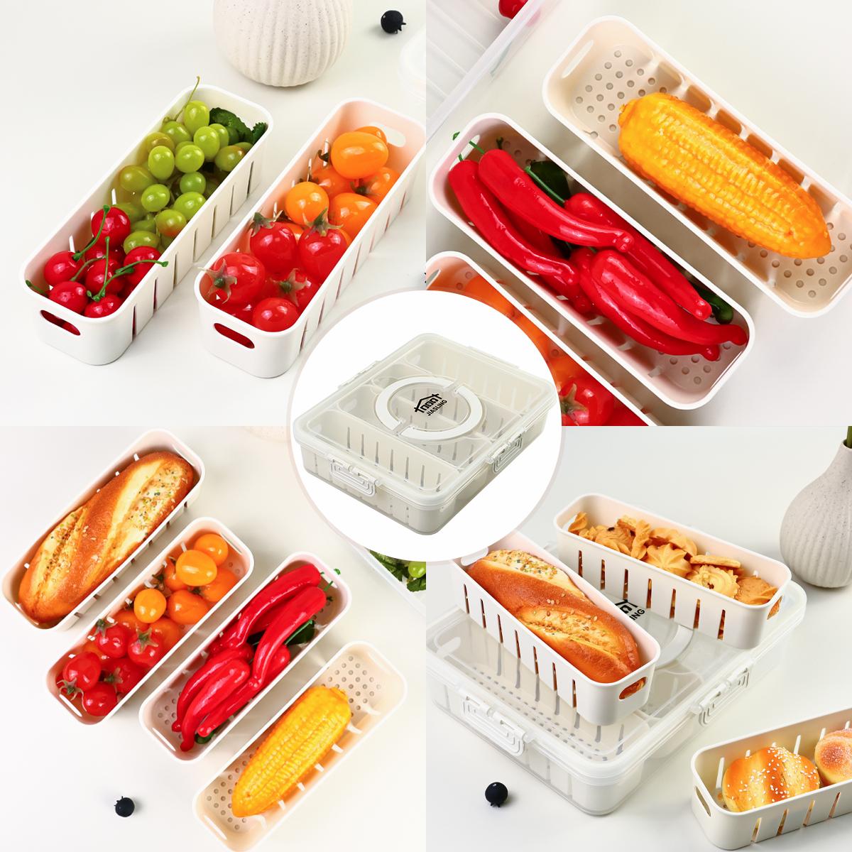 Fruit Storage Containers for Fridge Keep Fresh - Divided Serving Tray with Lid and Handle - Portable Picnic Parties Snackle Box Veggie Tray - Berry Candy Food Snack Organizer Travel