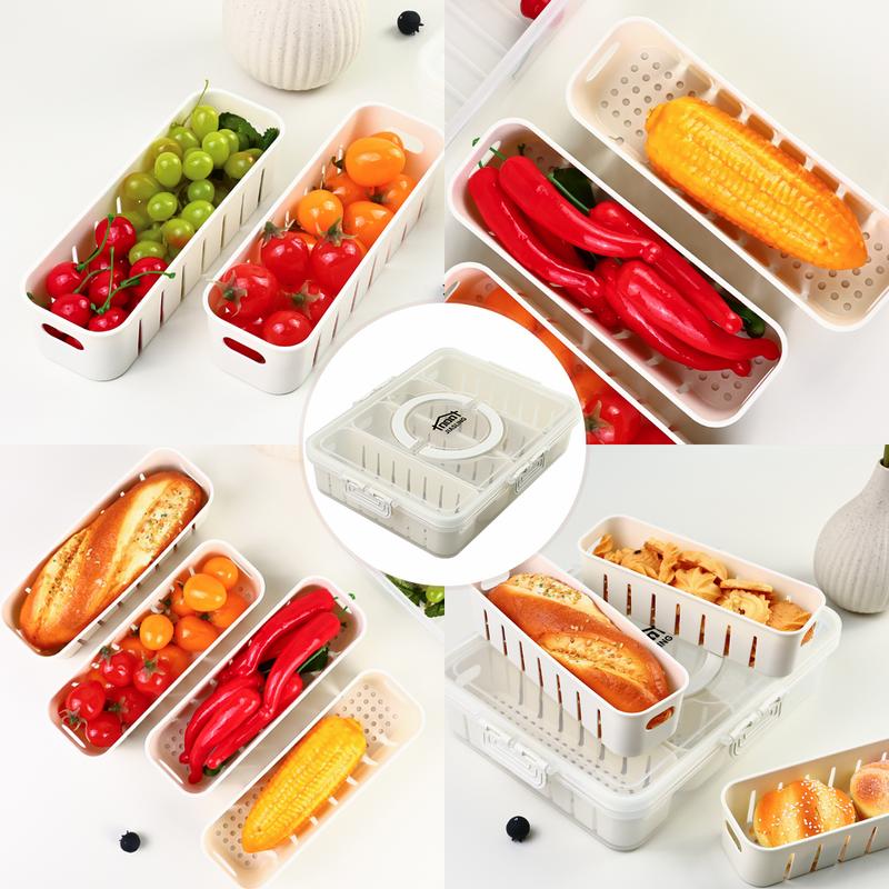 Fruit Storage Containers for Fridge Keep Fresh - Divided Serving Tray with Lid and Handle - Portable Picnic Parties Snackle Box Veggie Tray - Berry Candy Food Snack Organizer Travel