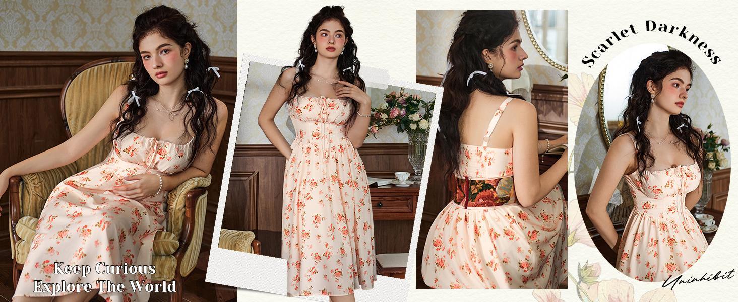 【Grace Karin】Women's Sleeveless Floral Corset Milkmaid Midi Sundress, Vacation Casual Spring Summer Wear, S-2XL Plussize-Friendly Fit 【Grace Karin】Women's Sleeveless Floral Corset Milkmaid Midi Sundress, Vacation Casual Spring Summer Wear, S-2XL Plussize-Friendly Fit