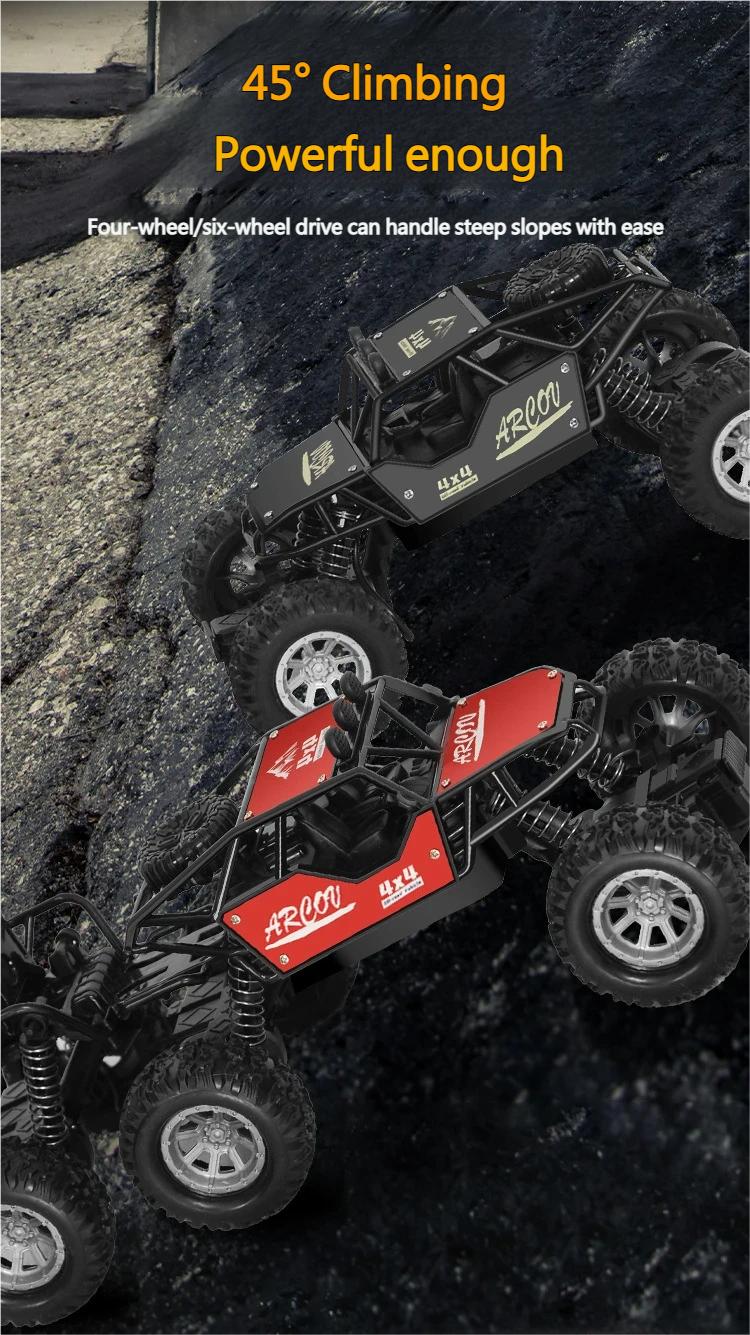 RC Off Road Car Alloy Body Remote Control Monster Truck With Elastic Shock Absorbers Rubber Tires All Terrain Waterproof RC Crawler For Sand Grass And Mountain Roads