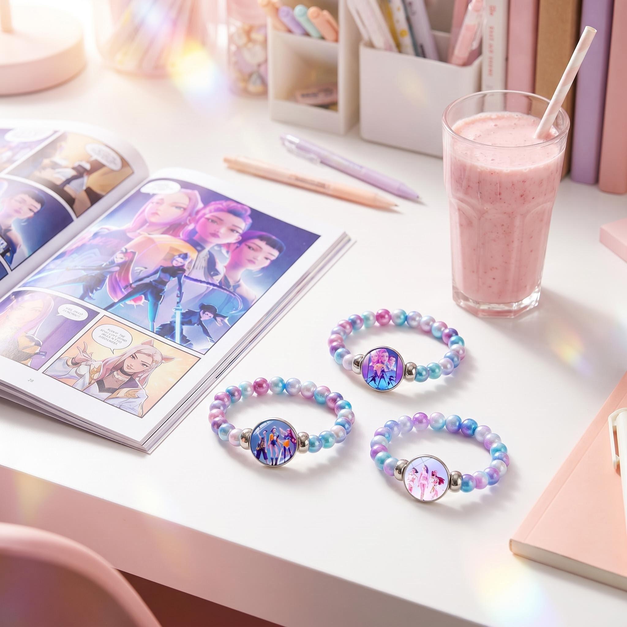 Gradient Dreamy Sparkle Bead Bracelet, Anime Witch Idol Friendship Jewelry Gift, Sweet Cool Best Friend Pendant Chain, Exquisite Trendy Bracelet