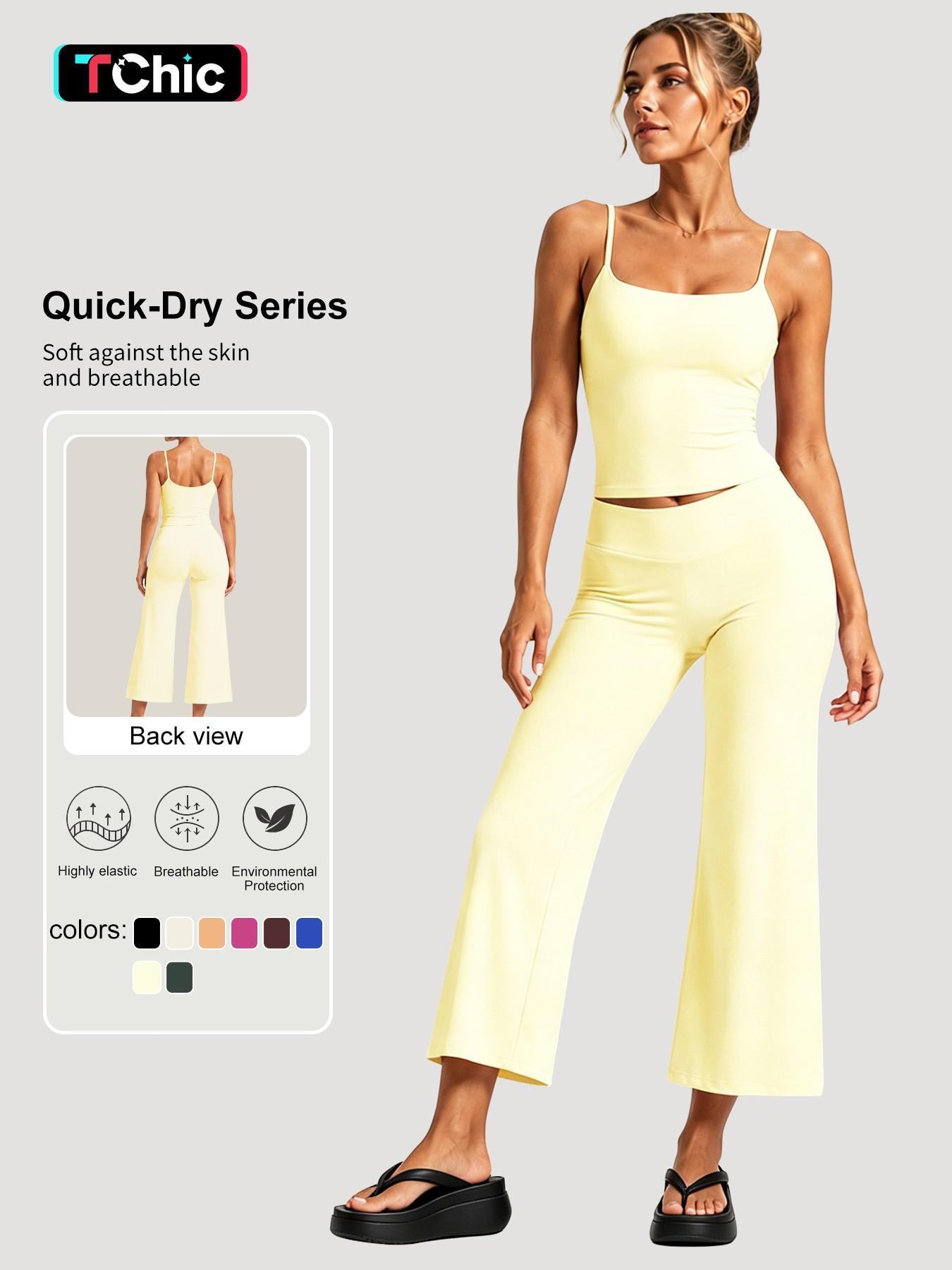 Women's Athleisure 2-Piece Outfit, Sporty Spaghetti Strap Square Neck Tank Top and Loose Straight-Leg Capri Pants, Lightweight Quick-Dry Set for Summer Workouts and Daily Wear, Gym Workout Sets, Women Workout Clothes