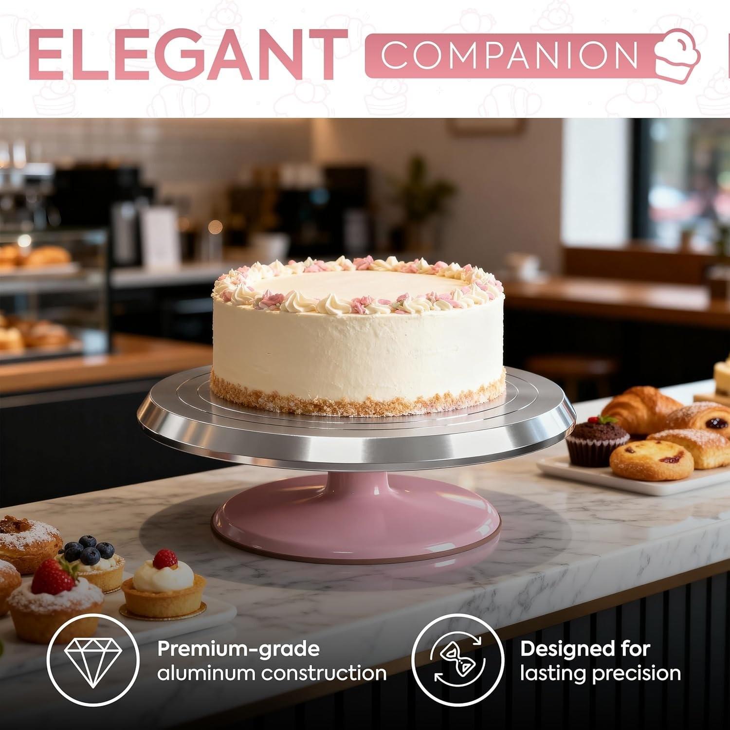 Aluminum Cake Stand, Rotating Cake Display Tray, Round Decorative Turntable, Bakery Showcase Holder, Birthday Wedding Party Accessories