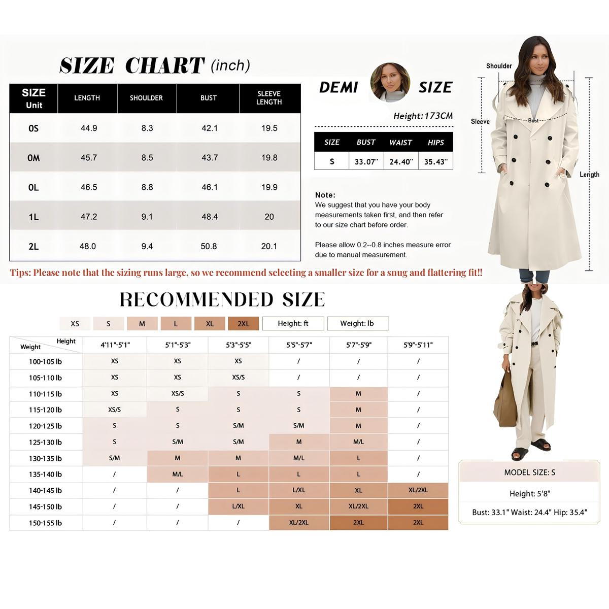 Tankaneo Women's Oversized Long Trench Coat Double Breasted Lapel Windproof Overcoat with Belt