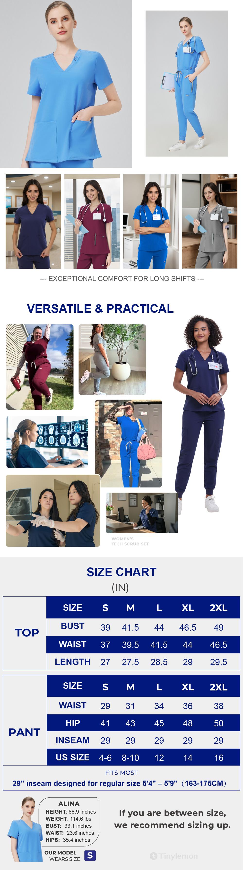 Tinylemon Women's Scrub Set – 3-Pocket V-Neck Anti-Wrinkle Top & 8-Pocket Jogger Pants with Yoga Waistband