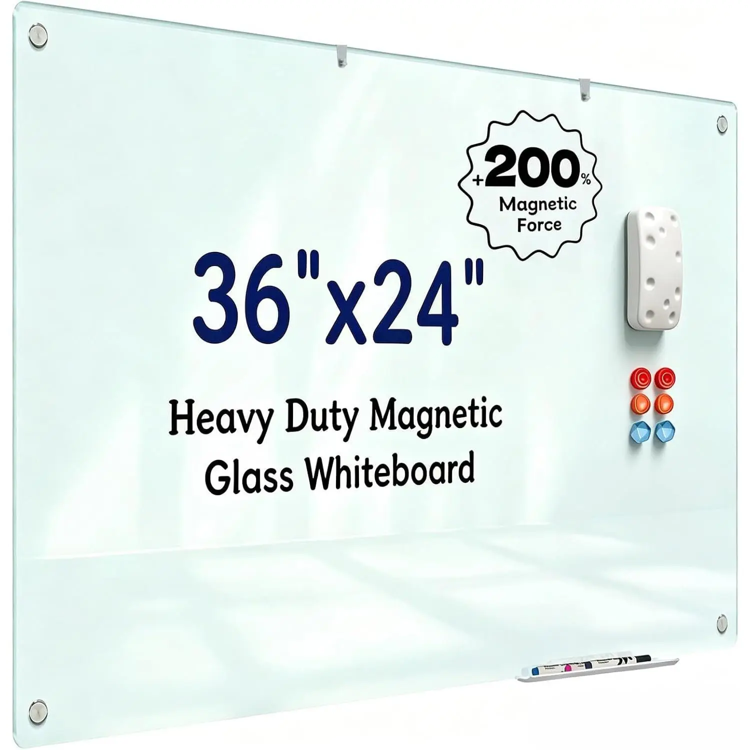 Glass Dry Erase Board - 36'' x 24'' Whiteboard White Writing Board Nano-Coated Tempered Glass Marker for Wall Office School and
