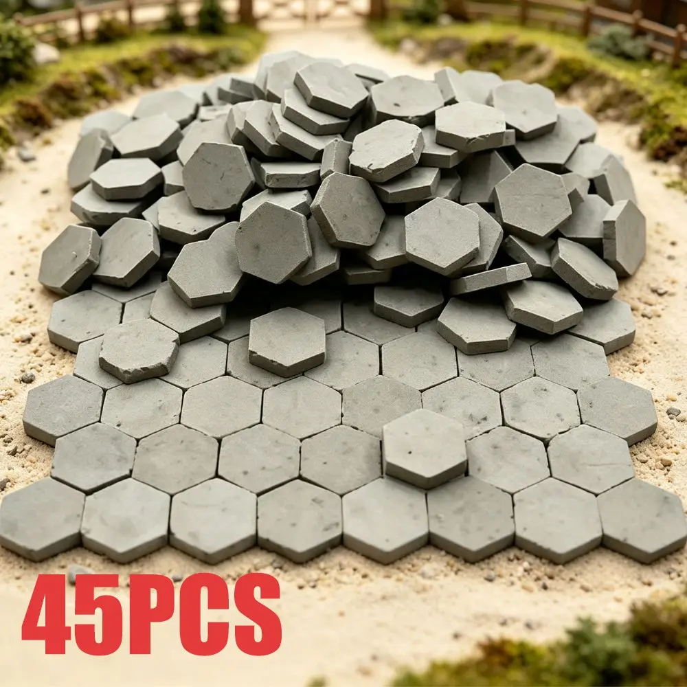 45 Piece Dollhouse Mini Hexagonal Paving Bricks, Micro Model Stone Bricks, Fairy Garden Small Hex Boards, 3D Model Base, DIY Craft Kit