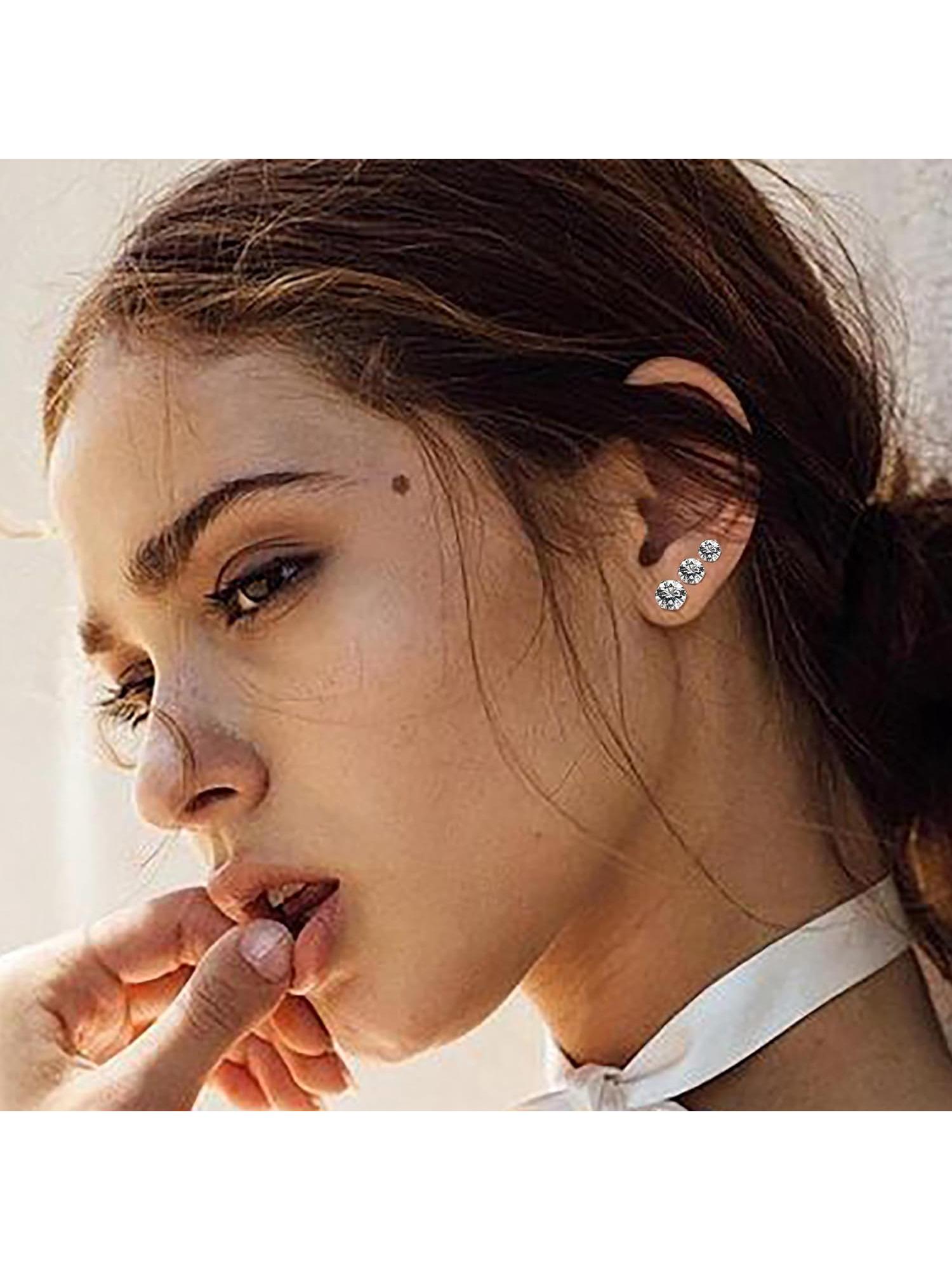 6 Pairs Titanium Stud Earrings for Women Men Cubic Zirconia Hypoallergenic Stud Earrings Set for Sensitive Ears 3-8mm