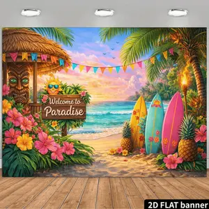 Tropical Sunset Beach Backdrop Palm Tree Ocean Theme Tapestry Wall Hanging Photography Background for Summer Party Luau Celebration Beach Event Supplies