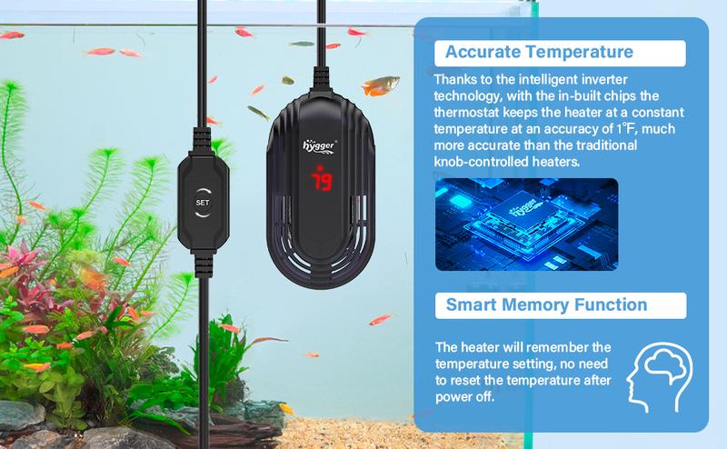 hygger Small Aquarium Heater, Submersible Betta Fish Tank Heater with Adjustable Temperature External Controller, Turtle Heater with LED Display for up to 2.5- 25 Gallon Tanks