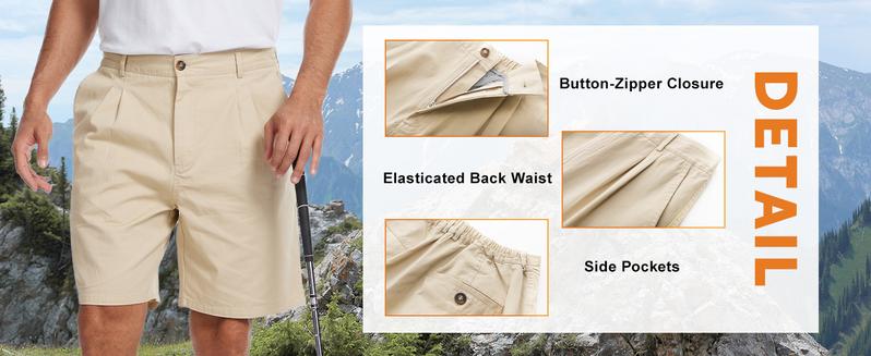 Men's Cargo Shorts Summer Cotton Casual Elastic Waist Short with Pockets for Golf Travel Fishing Hiking Outdoor Work