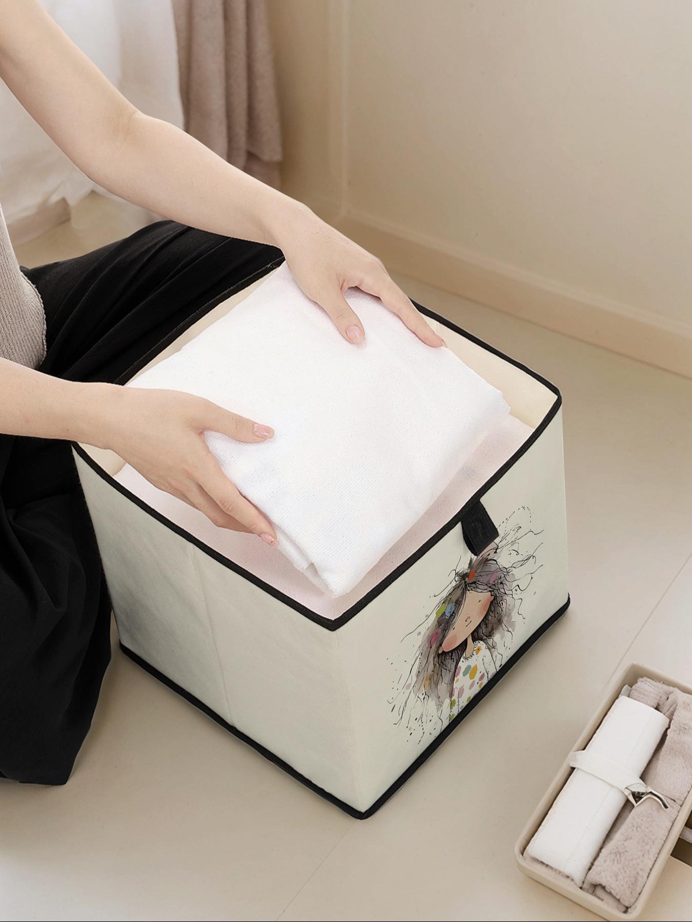 Little Girl Pattern Printed Open Storage Box, Stackable Drawer Organizer, Durable Multi-Functional Design for Home Dorm Room Organization