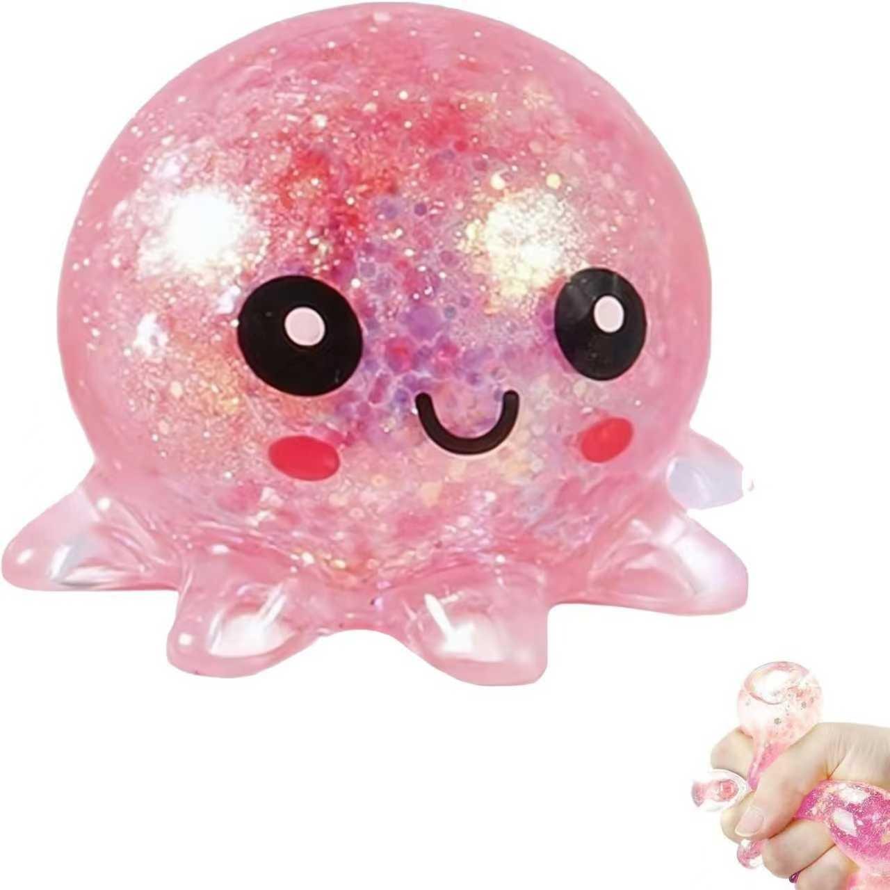 Anxiety Squishies, Fidget Cube Stress Relief, Glitter Octopus Squishy, Slow Rising Squishy Octopus Squeeze Sensory Toys Stress Ball for Adults Kids Relaxation, Cute Small Relief Toys Soft Rebounding StressBalls Party Favors for Birthday Holiday