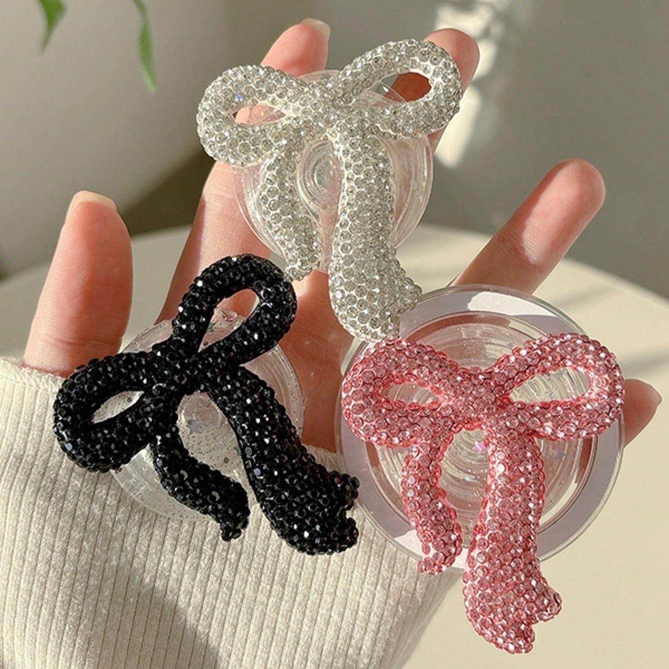 Bow Phone Grip Stand, Magnetic Grip, Creative Colorful Rhinestone Butterfly, Luxury Glue Ring Holder, Valentine's Day Gift