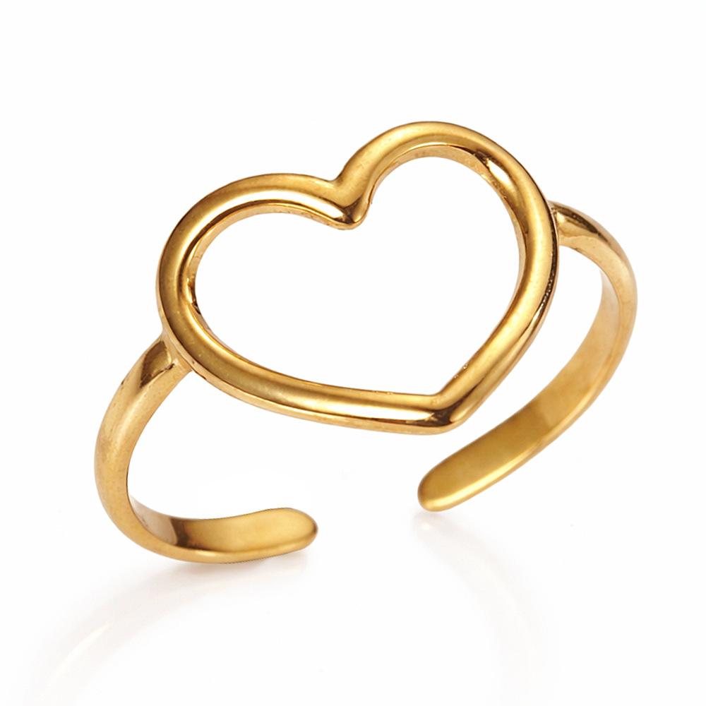 Fashionable stainless steel heart-shaped open ring, retro and popular geometric opening, adjustable titanium steel finger ring for ladies