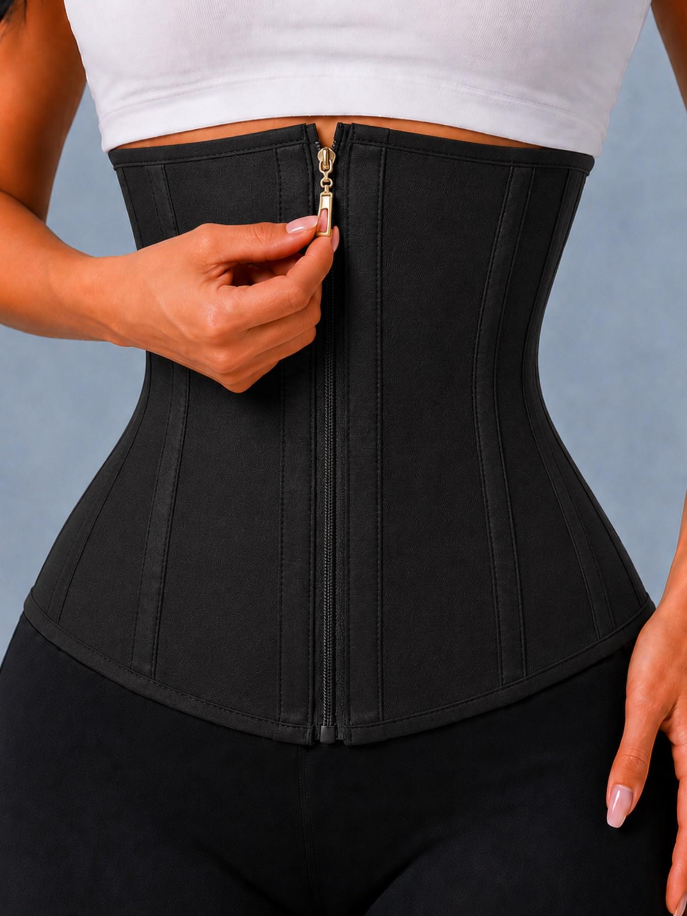 1 Count Women's Solid Black Adjustable Zipper & Hook-Eye Closure Shapewear Belt, Fajas, Waist Trainer, Sporty Tummy Control Cincher for Yoga Workout, Sports Girdle, Shaping Corset, Shapewear for All Seasons Daily Wear, Underwear Fit