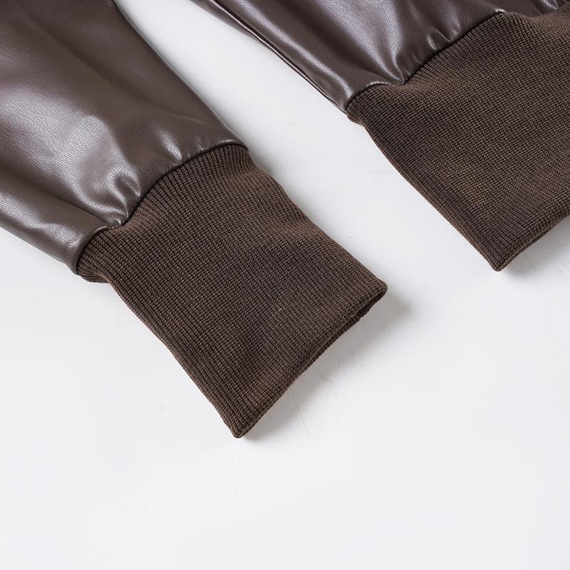 Women's High Neck Zipper Leather Jacket, Long Sleeve Loose Fit Coat, Fall & Winter Street Style Motorcycle Windbreaker