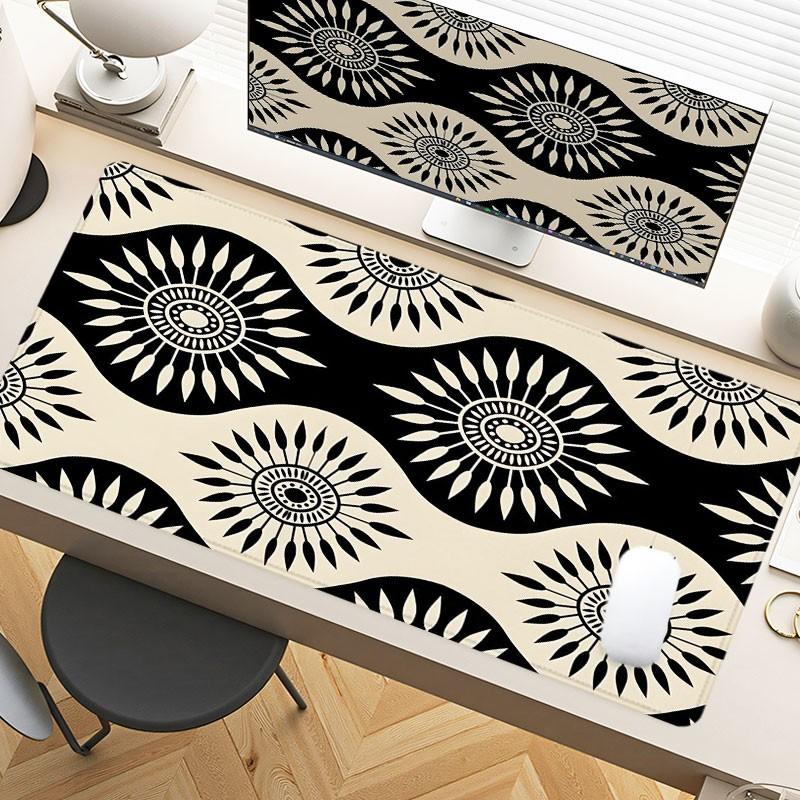 Black White Geometric Sunburst Desk Pad Gaming Mousepad XXL Mouse Pad For Laptop Desk Mouse Pad Extra Large With Non-Slip Rubber Base Stitched Edges Surface For PC Gamers Office Workers & Home Use Perfect Gift For Holidays And Special Occasions