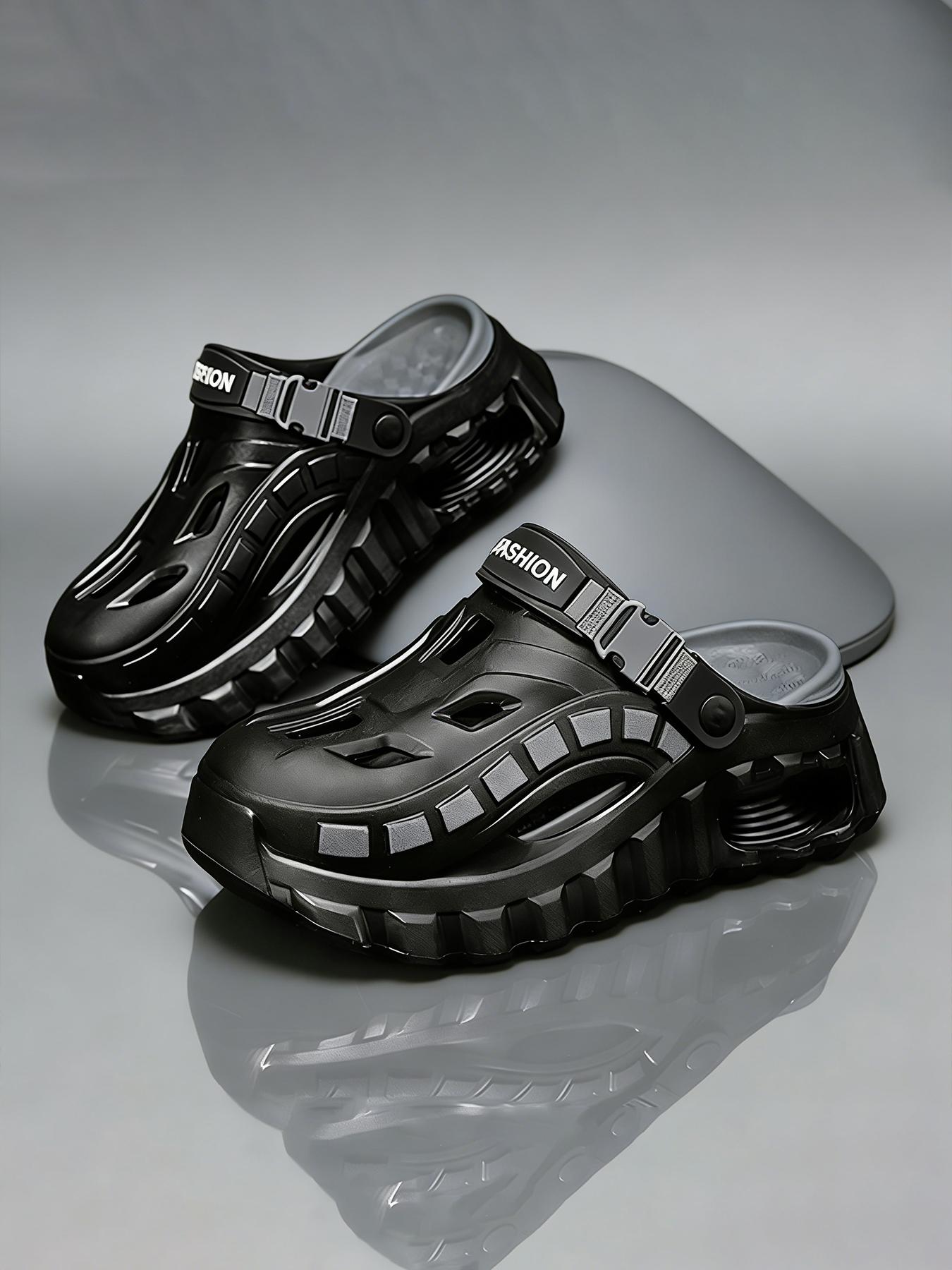 Men's Summer Outdoor Breathable Nonslip Thick Sole Non-Slip Lightweight Open-Toe Slippers, Casual Beach Sandals, Versatile Comfortable Hole Shoes, Textured Design Clogs