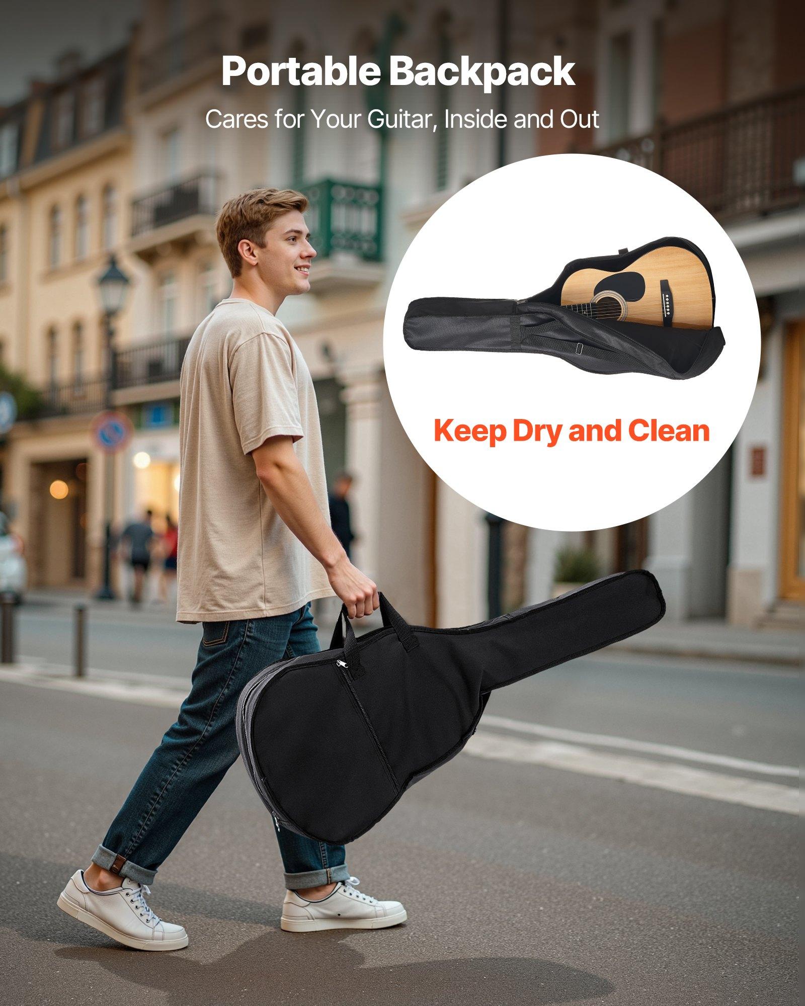 VEVOR Dreadnought Acoustic Guitar, 39 in, 6-String Natural Solid Spruce Top Guitar, Portable Bundle with Gig Bag, Tuner, Strap, Steel Strings, Picks, Capo, Rosewood Fingerboard, for Beginner Adults