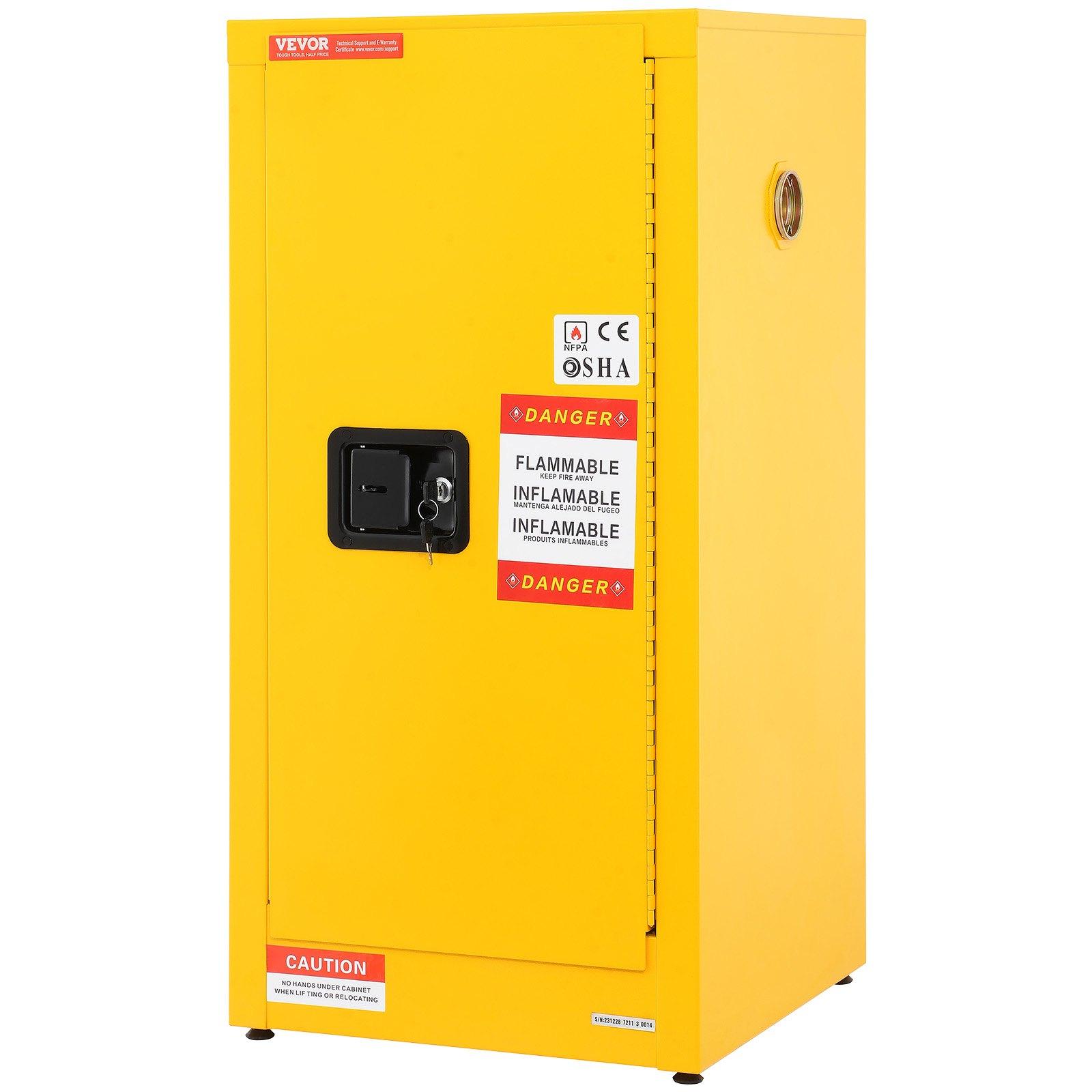 VEVOR 16 Gal Cold-Rolled Steel Storage Organizer, 18.1x18.1x35.4 in Explosion-Proof Industrial Rectangular Unit, 1 Door with 2 Adjustable Shelves for Commercial Industrial Use