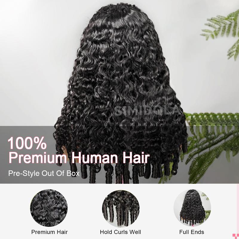 Simidola Burmese Curly Half Wig 13x6 Glueless Lace Upgrade With Drawstring Cap Invisible Hairline Human Hair Wigs Friendly  Beginners 200% Density Natural Black Spiral Curly End Human Hair Detangling Brush